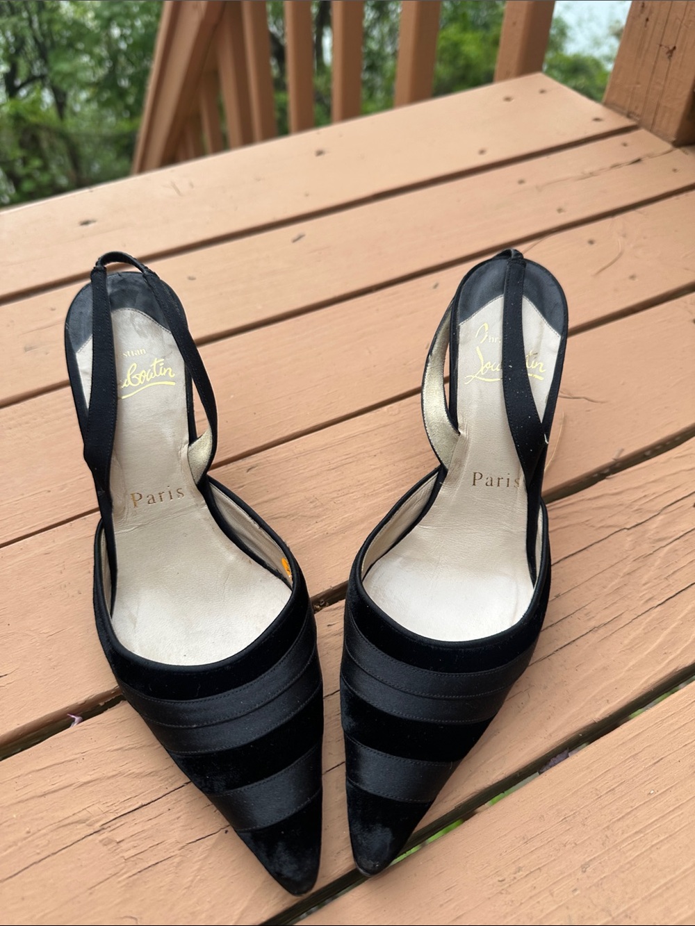 Christian Louboutin velvet and silk slingback mules